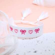 1pc Vintage Embroidered Bow & Heart Handmade Braided Boho Bracelet, Suitable For Valentine's Day, Everyday, Party, Friends, Travel, Wedding - Bow Heart - View 16