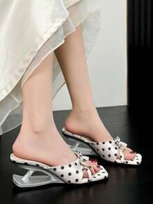 Niche Retro Minimalist Bow Polka Dot Heart High Heel Sandals For Women
