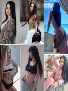 7片/套 18-32英寸夹式合成假发片，浓密自然的黑色假发片 - Dark Brown - 查看 12