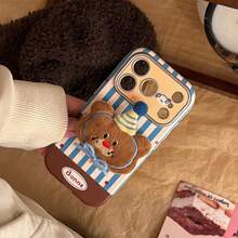 銀色 藍條立體藍帽棕熊