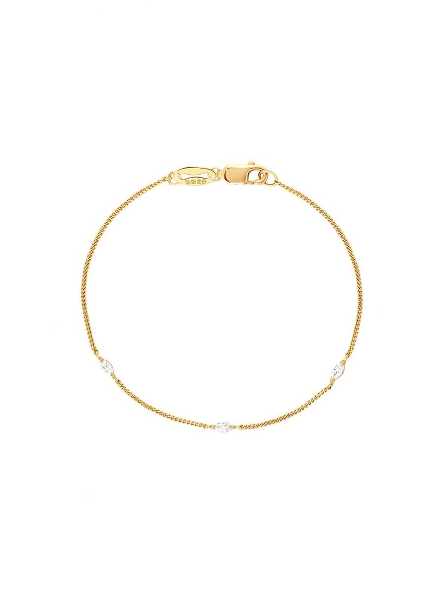 925 Sterling Silver Minimalist Cubic Zirconia Chain Bracelet, Casual Luxury Style Suitable For Women's Daily Wear - Unique Bracelet - View 1