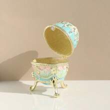SIQIZHOU 1pc Vintage Handcrafted Metal Jewelry Box With Rhinestones, Decorative Enameled Egg-Shaped Jewelry Box, Elegant Desktop Organizer - Egg - View 8