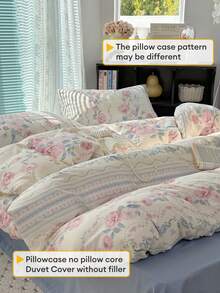1 Set Of 4pcs Camellia Floral Bedding Set, Popular Floral Pattern, Warm Girly Style, Polyester Soft Skin-Friendly Suitable For Women's Bedroom/Dormitory Decor, (1 Duvet Cover + 1 Bed Sheet + 2 Pillowcases), Pillow Cases With Random Pattern Cutting, No Filler Included