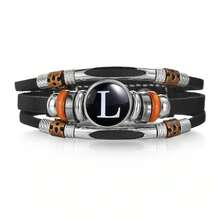 1pc Fashionable 26 English Letter Leather Bracelet, Handmade Adjustable Braided Bracelet For Men - Black - View 29