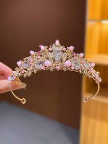 1 pieza Corona de cristal rosa, Accesorio de diadema de princesa de lujo, Regalo de cumpleaños - Rosa - Ver 8