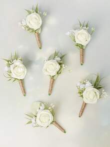 1pc/6pcs Elegant Rose Boutonniere, Suitable For Groom And Groomsmen At Weddings, Rustic Autumn Country Weddings And Formal Events - Boutonniere - View 10