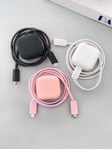 5pcs/Set Solid Color Silicone Charger Protector Covers, Compatible With IPhone 17/40W Cable, Anti-Bending, Pink/Black/White - Multicolor - View 1