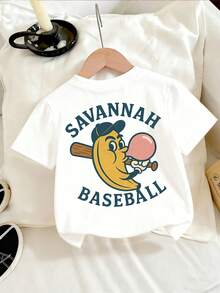 A Casual, Fashionable, And Comfortable Short Sleeved Baby Boy T-Shirt With A Cartoon Banana Image Print Pattern, Exuding A Childlike Cuteness That Is Suitable For Children's Baseball Themed Activities, Daily Outdoor Play, And Parent-Child Leisure Travel - 白色 - 查看 2