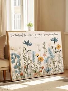 1pc Christian Scripture Wall Art, Psalm 136:1 Bible Verse Wildflower Rustic Religious Poster, Suitable For Bedroom,Living Room,Kitchen,Wall Arts,Wall Decor,Home Decor,Room Decor, Canvas Wall Art, Posters, Wall Art With Frame, Optional Frame ﻿ ﻿ - Multicolor - View 1