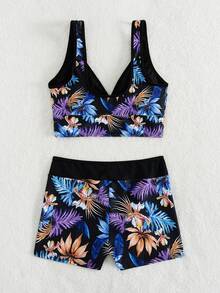 Swim Lushoire 女士热带植物印花性感比基尼泳衣套装，印花图案随机 - 彩色 - 查看 4