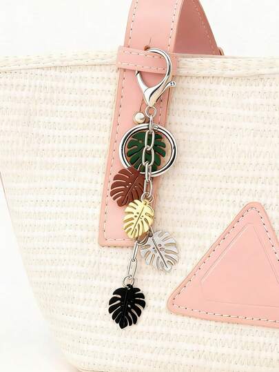 1 قطعة سلسلة مفاتيح معدنية أنيقة على شكل ورقة، مناسبة لتعليق على الحقائب وسلاسل البنطلون