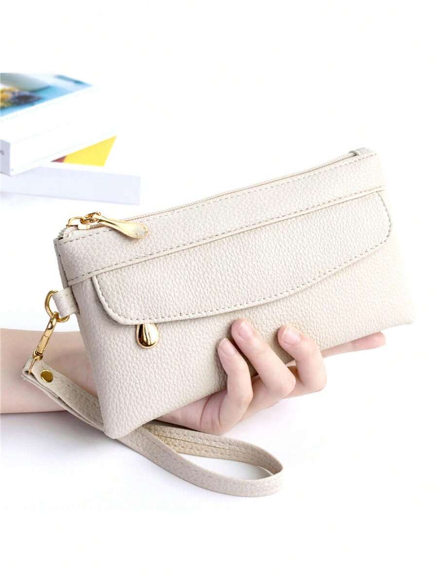 1件装极简主义女士手持钱包 韩版压纹格纹小钱包零钱包 复古男女通用商务休闲女士礼物钱包手提包长款钱包腕包女士钱包手拿包腕包