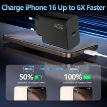 45W GaN PD 3.0 Fast Charging Kit - USB-C GaN Power Adapter Plug - Compatible With IPhone 17/16/15 Pro Max, Galaxy S25/S24, Black Compact Fast Charging Adapter, High Output Power - EU C Type Plug(220-240V) - View 7