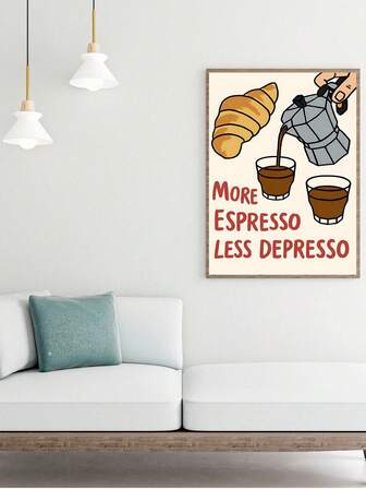 1张咖啡海报 - 厨房海报 - 简约厨房墙面装饰，咖啡主题印花，复古咖啡馆装饰，咖啡师礼物，每日咖啡，现代墙面艺术帆布画（无框）家居装饰