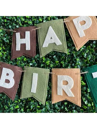 13pcs DIY Happy Birthday Banner – Felt Pennants + Polyester Backdrop, Green & Brown Letters | Easy-To-Hang Ins-Worthy Decor For Theme/Birthday Parties, Indoor/Outdoor All-Season Use