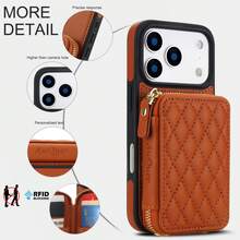 Crossbody Wallet Case For IPhone 17 ProMax/17Pro/17AIR/17, RFID Blocking PU Leather Zipper Handbag Purse Flip Cover, Kickstand Folio Case With Card Slots Holder Wrist Strap Lanyard - 棕色 - 查看 3