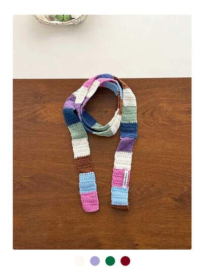 Striped Scarf And Hat Set, Niche Versatile Colorblock Knit Narrow Scarf For Men And Women, Fashion Design Decorative Scarf, Couple Style, Y2K Striped Colorblock Long Scarf For Women, Warm And Versatile Accessory For Autumn/Winter