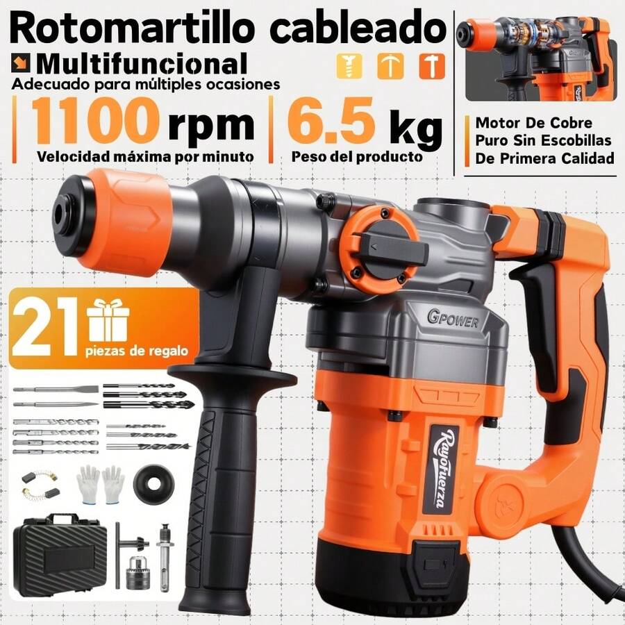 Rotomartillo Martillo Alta Potencia Industrial Con 2200w - Naranja - Ver 1