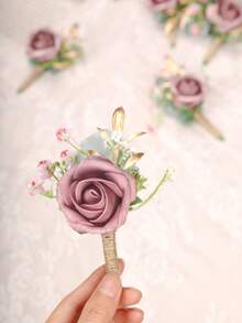 1pc/6pcs Elegant Rose Boutonniere, Suitable For Groom And Groomsmen At Weddings, Rustic Autumn Country Weddings And Formal Events - Boutonniere - View 6