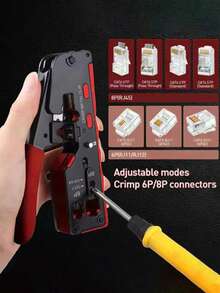 RJ45 CAT7 CAT6A Crimping Tool, Suitable For Cat7/6a/6/5e Network Connectors, With Blade Cutter, Wire Stripper And Ethernet Crimping Pliers - Red - View 4