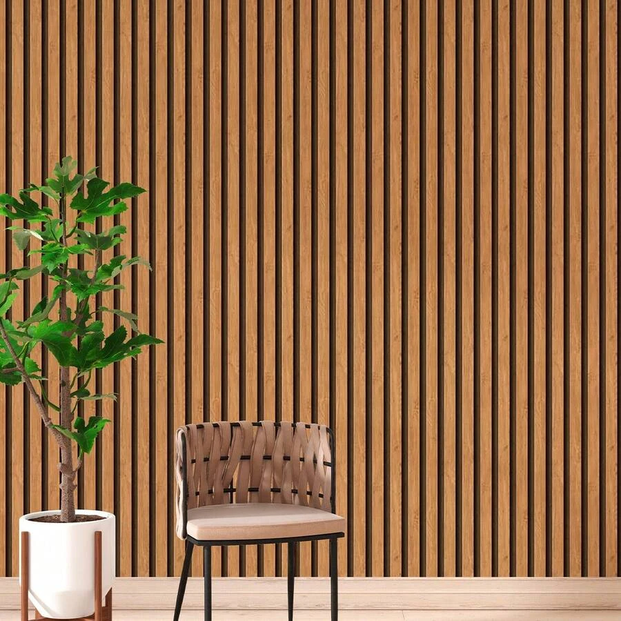 Adhesive Wallpaper With Ribbed Pattern, Natural Oak Wood, Thin Strips - Multicolored 6 - View 1