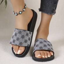 Sandales à bride femme avec semelle épaisse, imprimé floral rétro, convenant pour le port quotidien, les courses, la maison, la plage, l'été - Gris - Voir 3