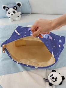 1pc Customized Name Cartoon Space Pattern Corduroy Toiletry Storage Bag, Perfect Choice For Organizing Toiletries When Traveling, Can Be Customized According To Your Unique Design, Very Suitable For Children, Print Your Own Name Or Print Your Sister's And Classmates' Names As A Gift To Give To Others - Multicolor - View 6