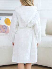 1件华夫格连帽浴袍，双层华夫格和服浴袍，睡衣，厚实柔软，速干，粉色/绿色/白色，带帽浴袍 - 彩色 - 查看 9