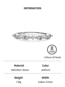 Cubic Zirconia Decor Silver Wedding Band Engagement Bridal Jewelry - Silver - View 8