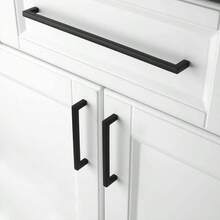 XISH KOOFIZO - Manijas de gabinete de cocina de bronce cuadrado sólido con aceite 10 unidades de herrajes de bronce de 5 pulgadas para gabinetes de cocina cajones clóset recámara baño - Moderno + Recto Negro - Ver 3