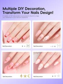 PEACECOLOR 14Pcs Clear Nail Tips Starter Kit-2Pcs Jelly Nail Gel Polish 10ML With Portable UV LED Lamp Base Top Coat Firmly Adhered Nail Tips Long-Lasting Shiny Nail Gel Polishes-Creative Art Nail Art Set - 01 - 查看 5