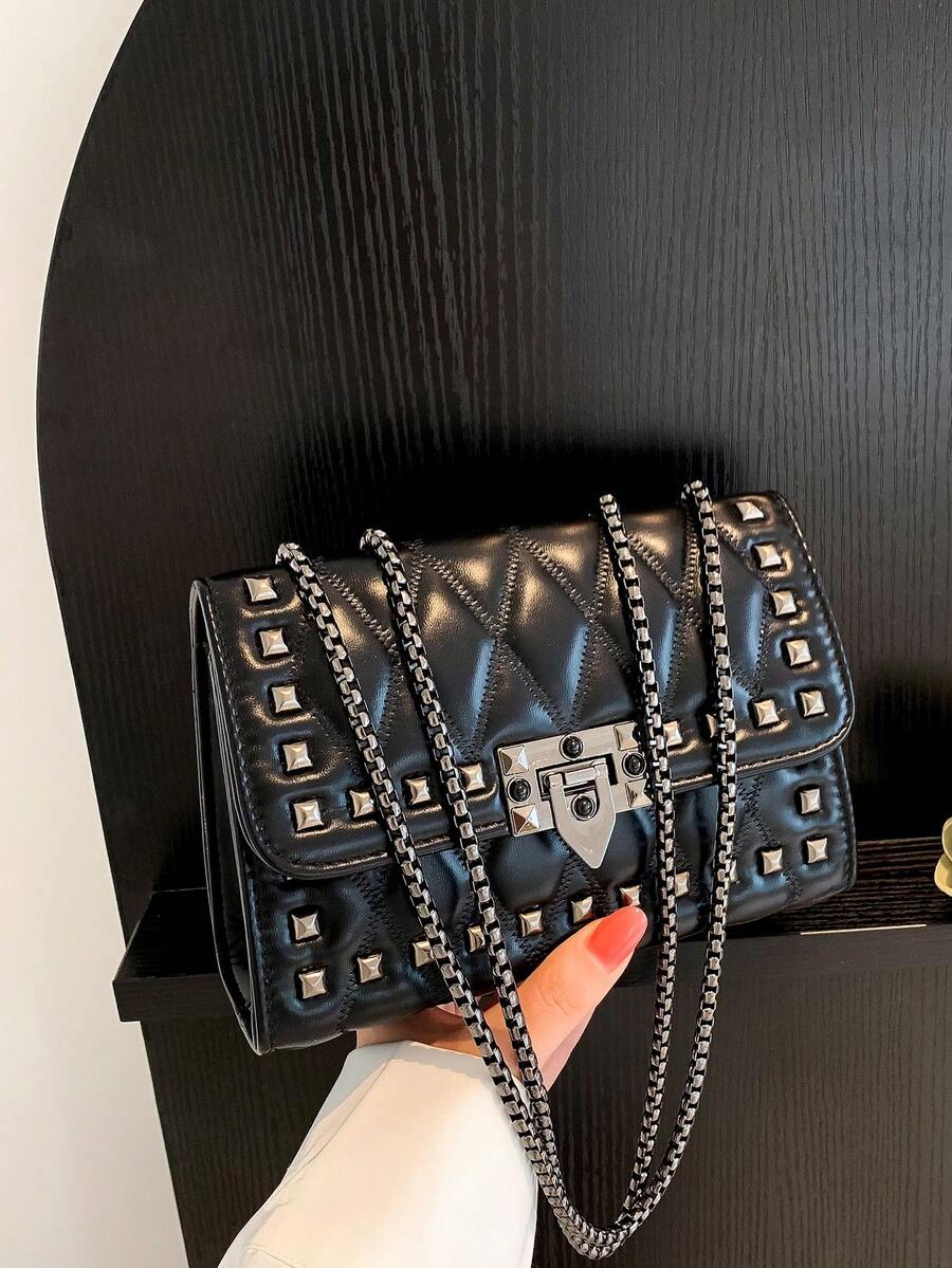 新款女士时尚多功能链条单肩斜挎小方包 - 黑色 - 查看 1