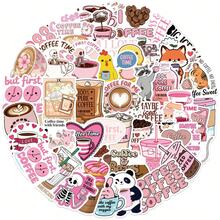 50pcs Funny Coffee Stickers Cute Pink Aesthetic Stickers Pack Kawaii Coffee Ins Decoration Stickers Cartoon Coffee Cup Stickers Vinyl Waterproof Stickers For Journaling Computer Scrapbook Luggage Water Bottle Phone - Pink - View 1