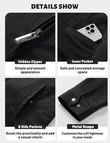 Men's Cotton Full Zip Up Work Jackets Turndown Collar Business Casual Windbreaker With 3 PocketsChristmas O5SK - 深灰色 - 查看 4