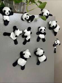 1/3/5/10pcs Cute Soft Panda Magnet Fridge Sticker Decor - Oval Fabric Whiteboard And Refrigerator Decoration, Perfect For Gifts And Storage - Black and White - View 7