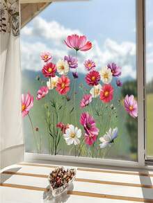 1pc Pastoral Style Daisy Floral Static Cling Window/Wall Sticker, Watercolor Daisy & Butterfly Decor, Adhesive-Free DIY Sticker, Suitable For Girls Room Decoration