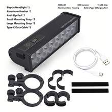 مصباح أمامي للدراجة 4000 مللي أمبير من SHIZIWANGRI، إضاءة مزدوجة اللون عالية السطوع 15 * LED، مصباح أمامي للدراجة الجبلية، ضوء يدوي، إضاءة بيضاء وإضاءة بيضاء دافئة، مصباح أمامي للدراجة الطرقية، حامل معدني سبائكي مزدوج، قابل للشحن عبر USB، إضاءة ليلية عالية السطوع - 4000 مللي أمبير في الساعة - لونان للضوء - مشاهدة 13