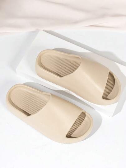 Soft & Comfortable Thick-Sole Shock-Absorbing Non-Slip EVA Slide Sandals, Suitable For Indoor/Outdoor, Pool, Bathroom, Dorm, Unisex Summer Casual Solid Color Couple Slippers