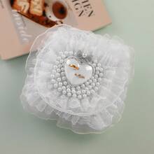 Romantic Love Wedding Ceremony Heart-Shaped Ring Pillow, Handmade Faux Pearl Bride & Groom Ring Cushion For Wedding Vows And Ring Exchange - White - View 6