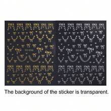 Simple And Versatile Hand-Painted Ribbon Bow Nail Stickers, Featuring Gold And Silver Bow, Star, And Chain Patterns, And Shimmering Gold Foil. Perfect For New Year's And Valentine's Day.