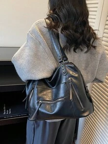 Túi xách thời trang đa năng, kiểu dáng cổ điển, màu trơn, tối giản, thích hợp cho người đi làm. - màu đen - Xem 7