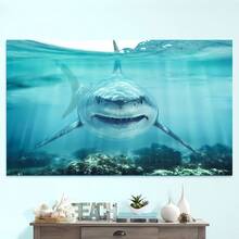 1件鲨鱼水下摄影背景布 - 海洋主题横幅，适用于生日派对装饰和水族馆拍照亭 - 彩色 - 查看 7