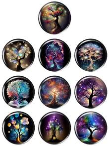 Magic Tree And Moon Art Paintings 10pcs Mixed 12mm/20mm/25mm/30mm Round Photo Glass Cabochon Demo Flat Back Making Findings