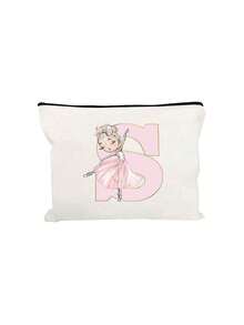 1 Personalized A-Z Initial Print Makeup Bag, Ballerina Girl Letter Print,Lightweight Makeup Organizer,Stylish Zippered Storage Bag, Multi-Functional Toiletry Pouch,Initials Option, Durable Fabric-Like Texture For Travel, Everyday Use,For Makeup, Skincare Products, Phones, Coins, Gifts, Weddings, And Holidays For Women And Girls, The Perfect Gift For Birthdays, Weddings, Holidays, And Parties