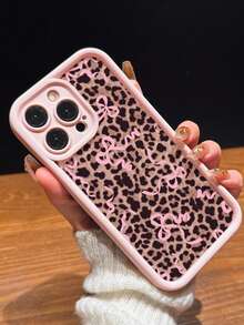 Cute Pink Bow & Leopard Print Matte Anti-Drop Phone Case Compatible With IPhone 11, 12, 13, 14, 15, 16, 13 Pro Max, 16 Plus, XR, 7, 8 Plus, 17 Pro Max, AIR - Pink - View 4