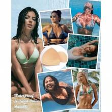 - Insertos impermeables para traje de bao, 4 pares de almohadillas para orejas de traje de bao, insercin push para mujer, relleno de bikini con borde cosido - negro beige blanco + A / B - Ver 3