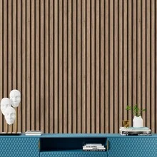 Adhesive Wallpaper With Ribbed Cedar Wood Pattern, Thin Strips - Multicolored 15 - View 10
