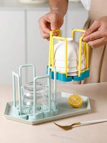 Rotating Extendable Bowl Rack, Kitchen Organizer Plastic Draining Rack, Countertop Small Bowl & Dish Storage Rack - Multicolor - View 6