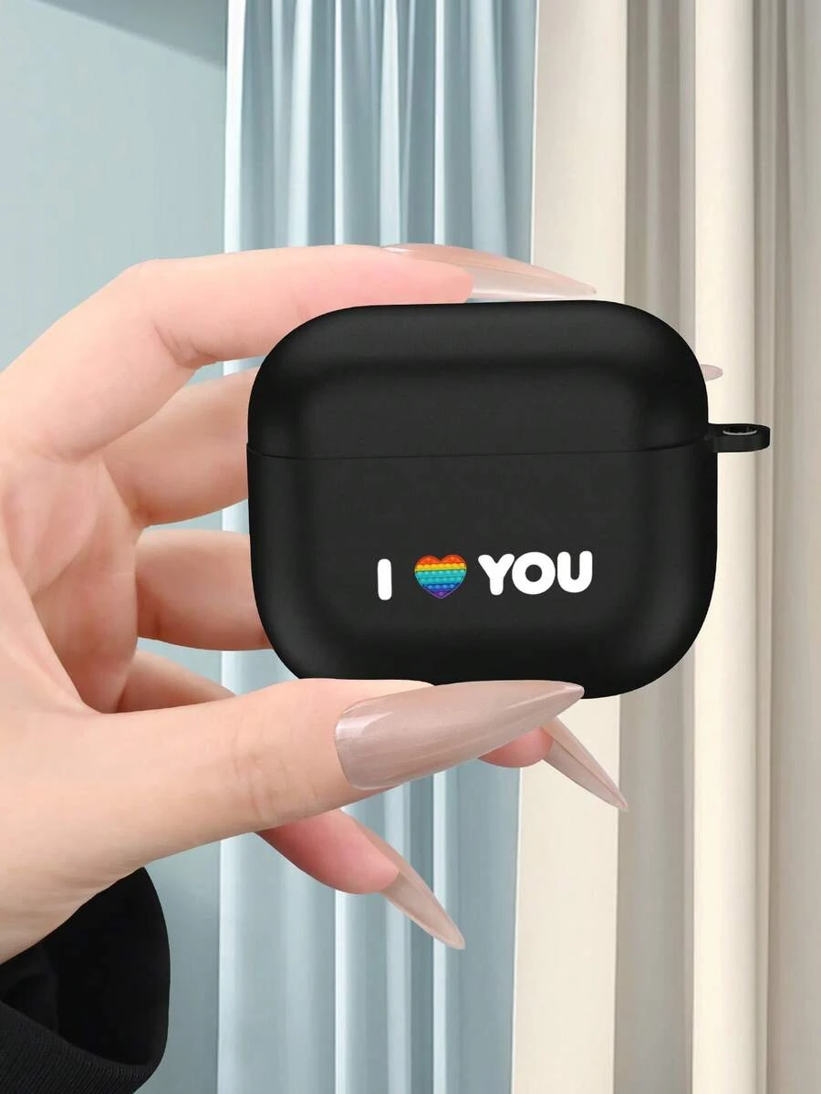 1个“我爱你”心形彩虹2D印花图案时尚百搭个性化耳机保护套，创意神秘风格，适合作为礼物送给女朋友、闺蜜、妻子、爱人、阿姨、老板、姐妹、情侣、同学、老师，生日/节日礼物，黑色哑光柔软全方位保护防尘防水保护套，适用于 2/3/4/Pro/Pro2/Pro3 - 黑色 - 查看 1
