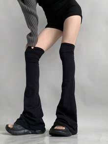 1 Pair Y2K Japanese Gyaru Leg Warmers, Black Slimming JK Style Knee High Leg Warmers, Versatile Bell-Bottom Leg Warmers For Women - Long Knit - View 2